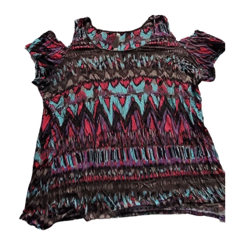 Penningtons bright multi-colored cold shoulder top
